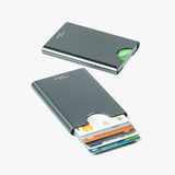Titan gunmetal color Thin King EDC card holder with 6 credit cards inside