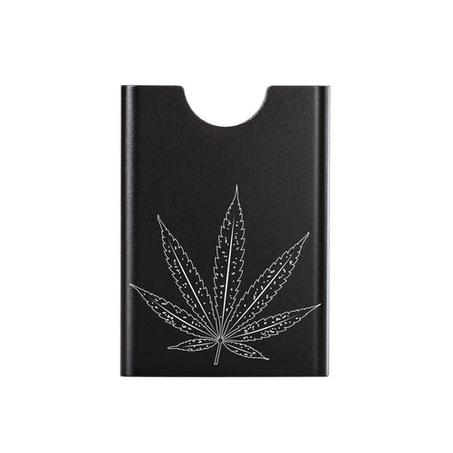 Black Thin King card case with hemp leaf engraving 