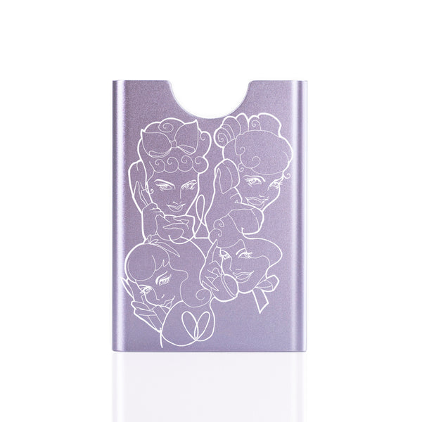 Lavender Thin King card case with engraved girls