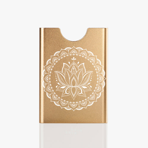 Thin King everyday carry card case in champagne colour with mandala engraving