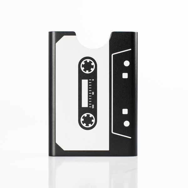 Black Thin King aluminum credit card case with retro cassette print