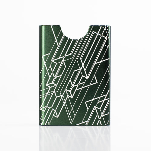 Thin King credit card case in Bullitt Green color with engraved Art Deco graphics